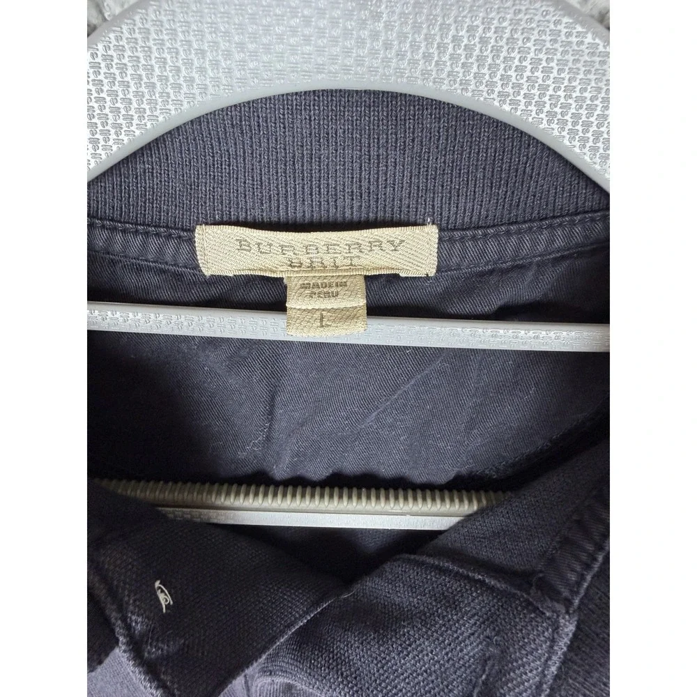 Burberry Brit Black Polo Shirt Mens Short Sleeve Nova Check Trim Cotton Classic